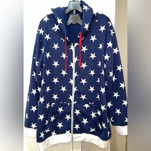 Americana Navy with White Stars Zip Up Hoodie with Red Strings and White Trim